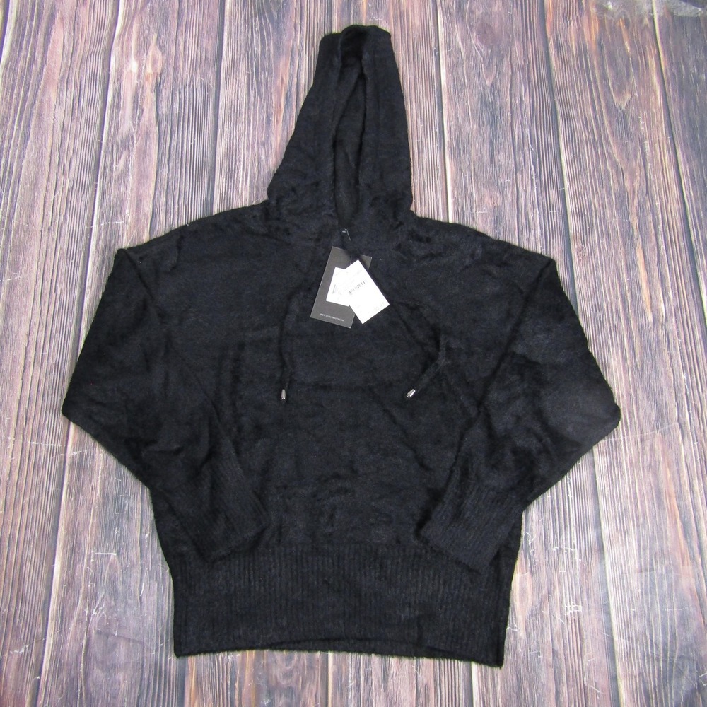 Devotion by Cyrus Sweater Womens Small Black Hooded Pullover Fuzzy E272001NR